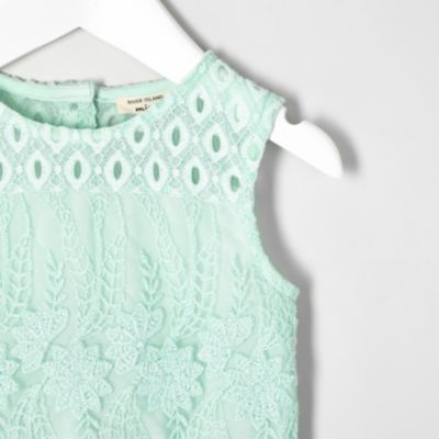 Mini girls mint green embroidered mesh dress